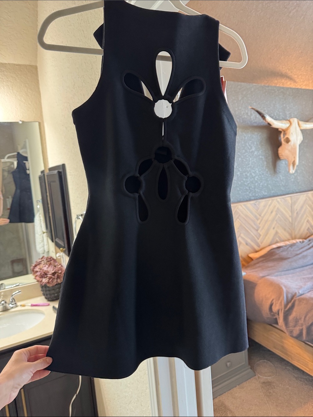 cult gaia Black Mini Dress with Decorative Cutouts